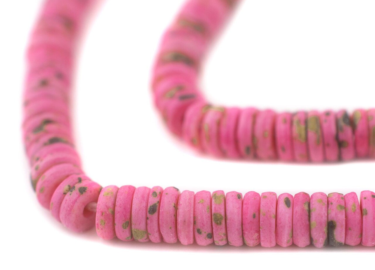 The Bead Chest 6mm Tourmaline Pink Bone Button Beads: Nepal Flat Round Disk Heishi Beads for DIY Necklace Jewelry Making